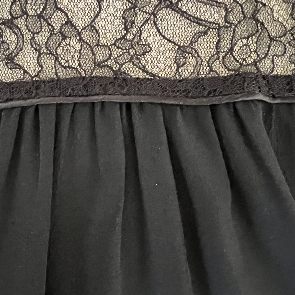 Maje 100% silk black LS top with sheer lace inset size small (1) - Picture 9 of 10